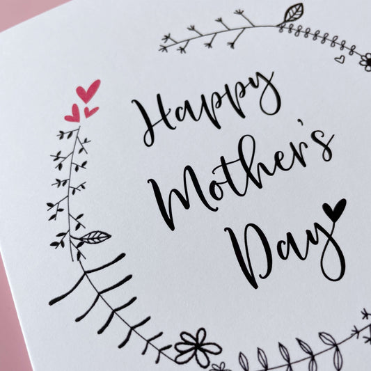 Mother's day card - floral wreath design