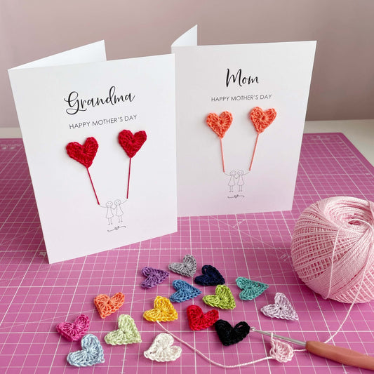 Mother's Day card with crochet hearts - card for knitter - crafter