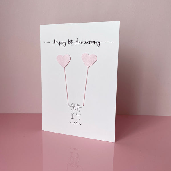 Personalised 1st Anniversary Card – Handmade with pearlised paper hearts