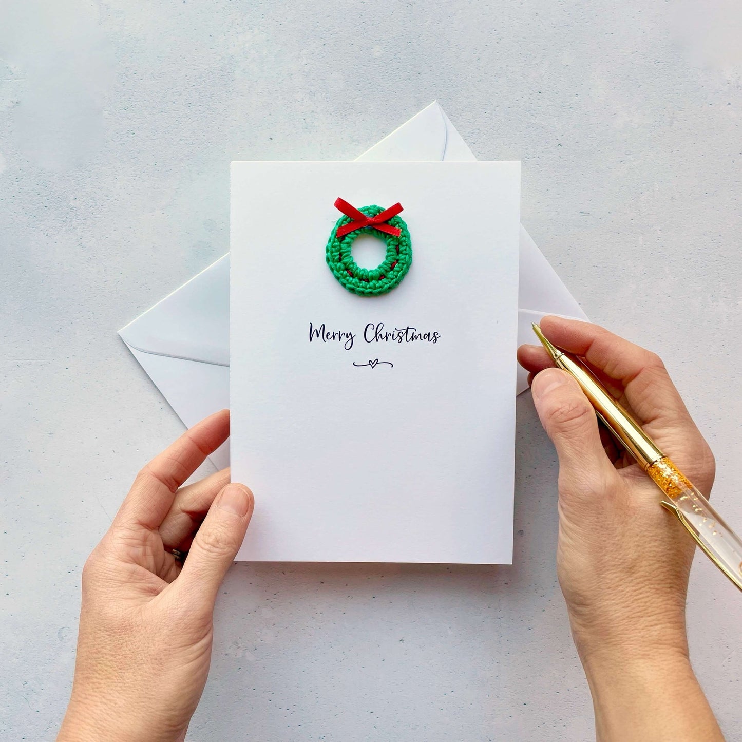 Crochet wreath Christmas card