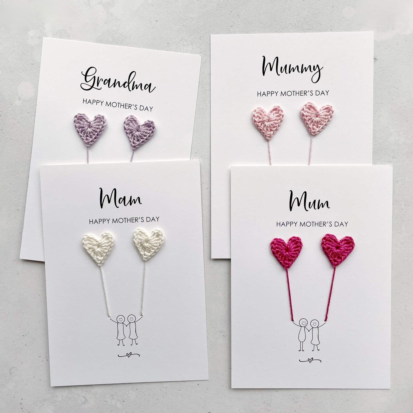 Mother's Day card with crochet hearts - card for knitter - crafter