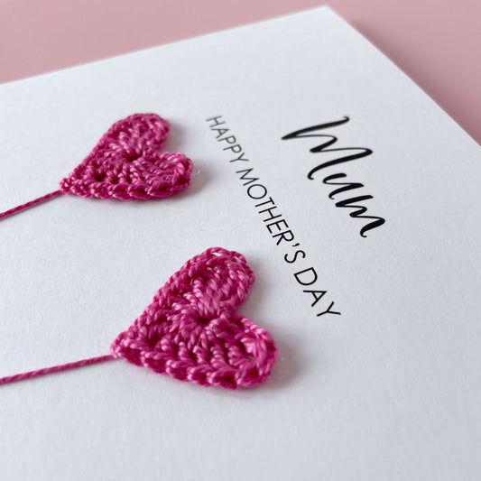 Mother's Day card with crochet hearts - card for knitter - crafter