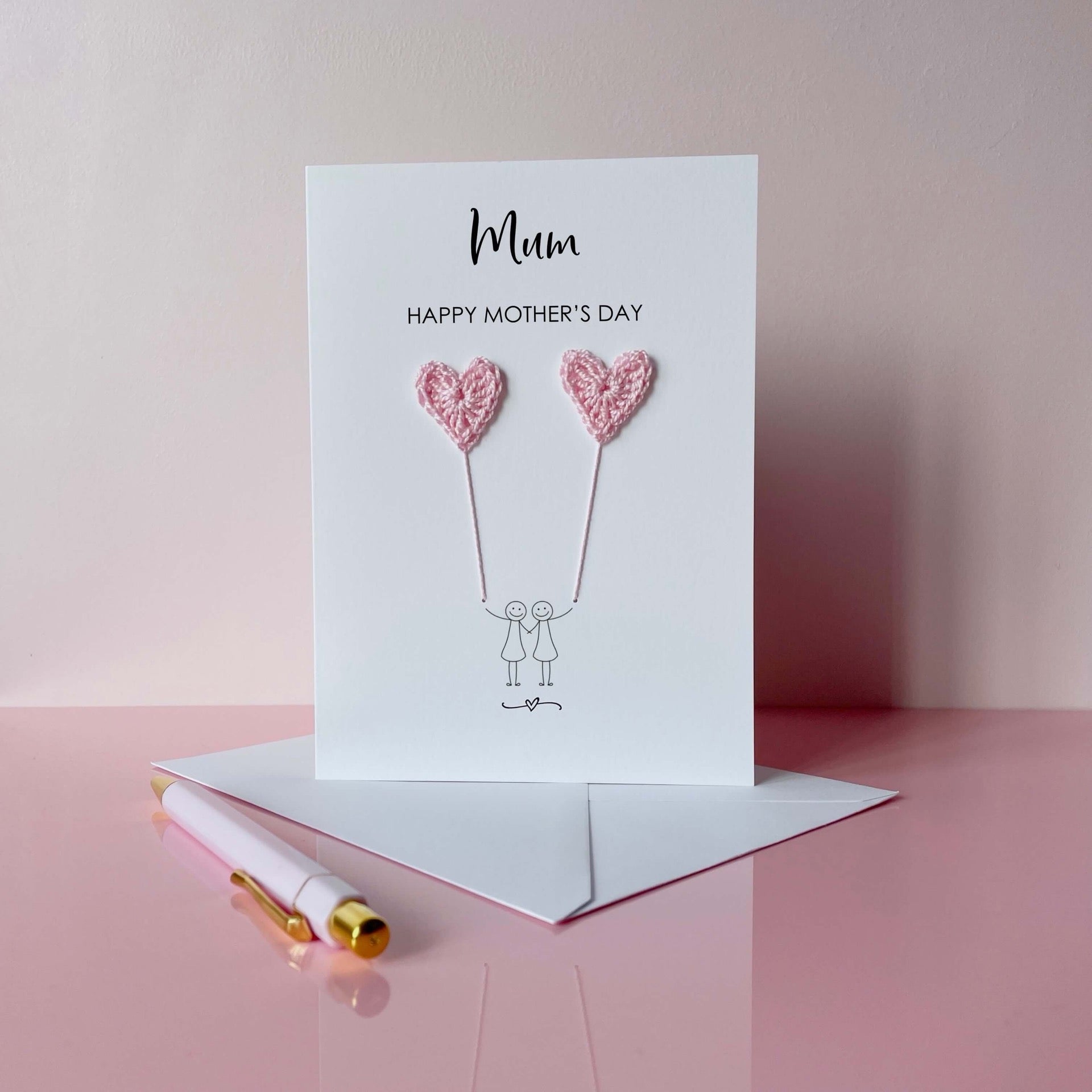 Mother's Day card with crochet hearts - card for knitter - crafter ...