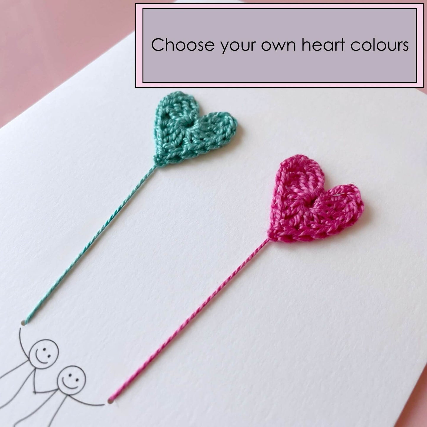 Any year anniversary card finished with crochet hearts - personalised anniversary