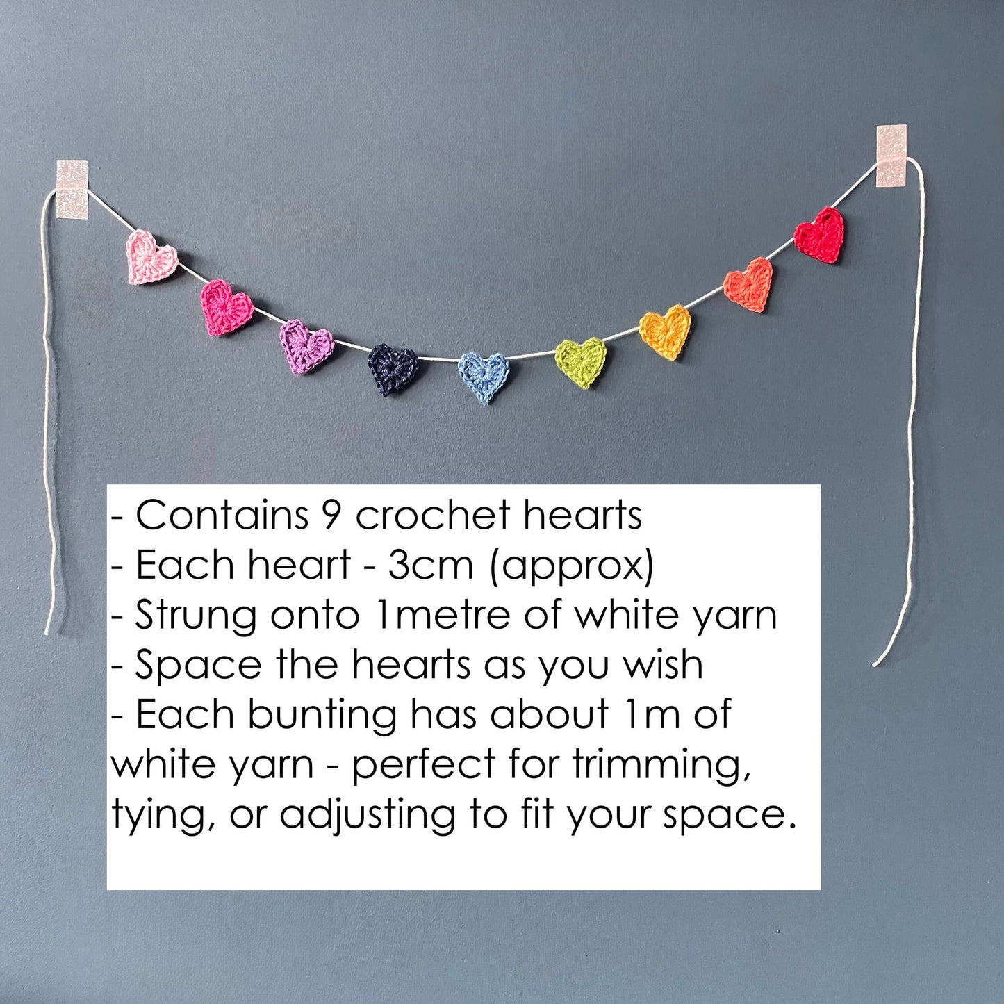 Rainbow crochet heart mini bunting